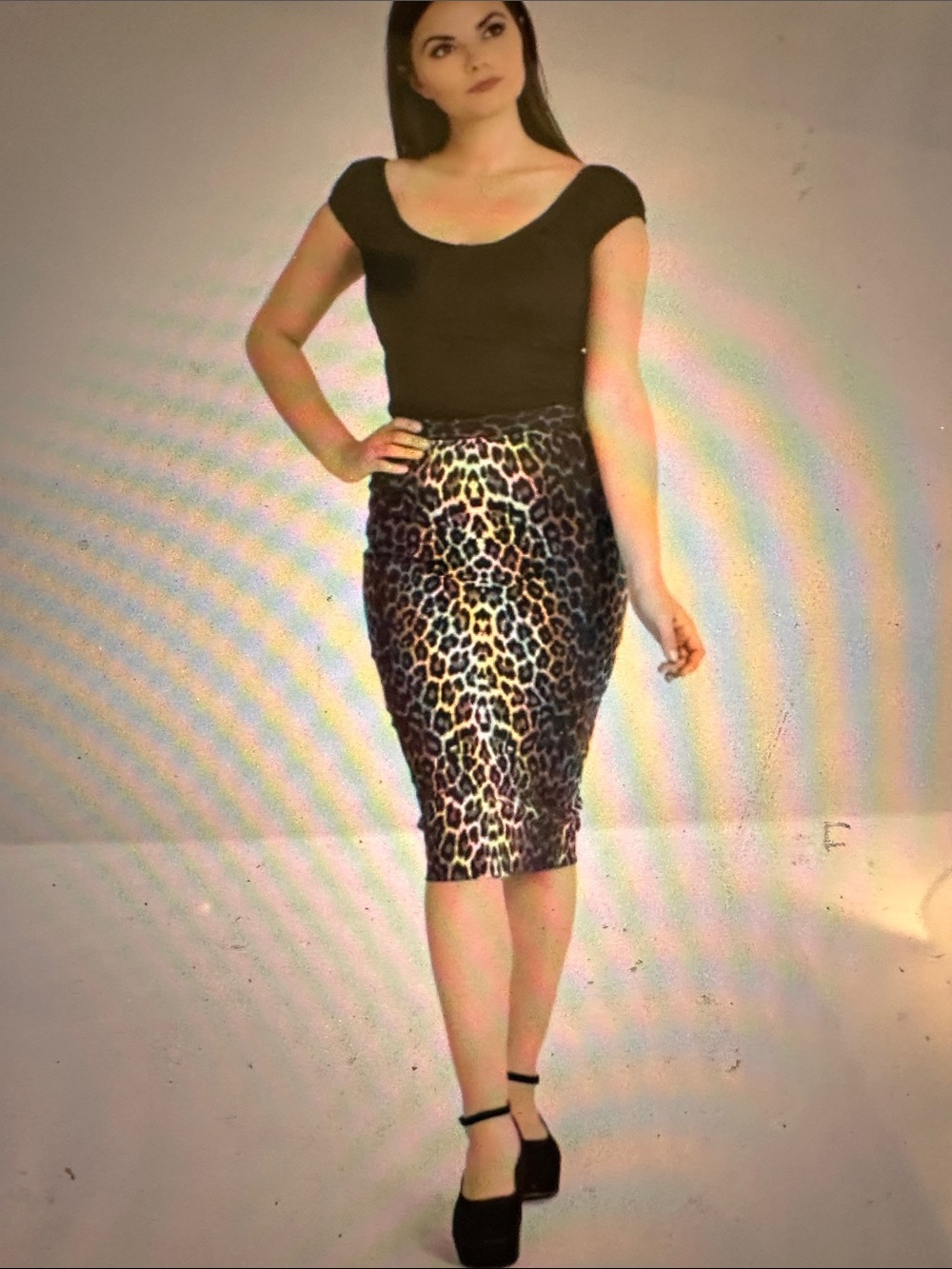 Hell Bunny Leopard Print Pencil Skirt - Black and Tan